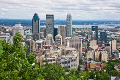 Downtown Montreal in summer, from the southern lookout point of Mount Royal